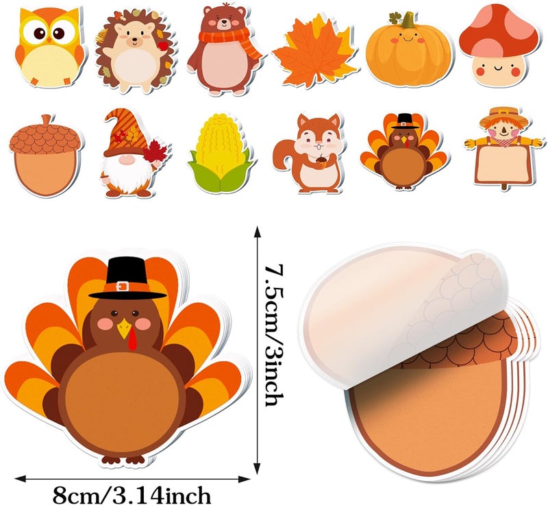 MOZUI 240Pcs Fall Sticky Notes Thanksgiving Sticky Notes, Turkey Pumpkin Squirrel Maple Leaf Memo Notes, Self-Stick Pads Fall Themed Animal Decorative Reminder Notes for Autumn Decor Notes, Office, School - Image 3
